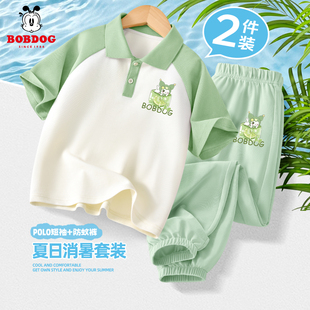 巴布豆女童运动套装儿童夏季衣服女孩2024polo衫短袖夏装绿色