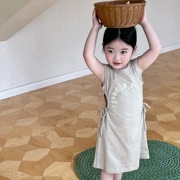 背心裙童装2023夏韩版女童针织，背心裙儿童字母，露腰连衣裙背心长裙