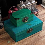 竹木实木带锁长方形木箱首饰绿色收纳小木，盒桌面整理木盒子竹盒子