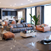 轻奢真皮沙发后现代风格带头枕港式转角，l型客厅北欧现代简约家具