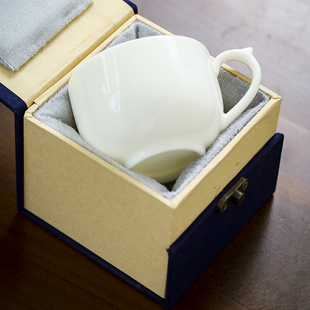 大号羊脂玉陶瓷泡茶杯德化白瓷咖啡杯防烫有耳品茗杯带把茶杯纯色