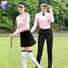 春秋zg6高尔夫服装，女球衣女套装长袖粉色波点印花上衣黑色长裤子