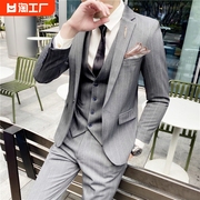 西服套装男士韩版修身外套新郎结婚礼服商务职业，正装条纹小西装男