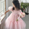 kw家粉色网纱公主裙女童蓬蓬，芭比仙女礼服裙儿童，夏仙女(夏仙女)甜美连衣裙
