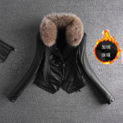 2021冬韩版真貉子毛领pu机车皮衣短款修身加绒加厚棉衣外套女
