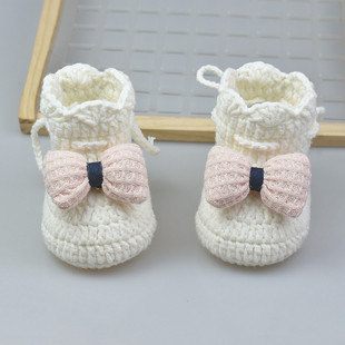 新生婴儿毛线单鞋周岁，百天软底鞋0-1岁女宝宝，学步鞋蝴蝶结公主鞋