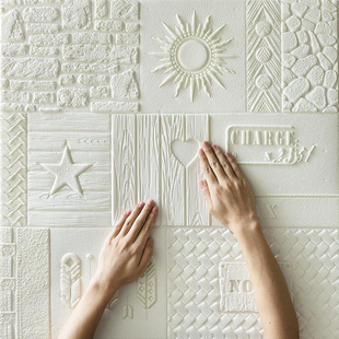 自粘3d立体浮雕墙贴卧室背景墙软包创意个性墙面翻新防水墙纸装饰