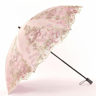 高档手工蕾丝刺绣太阳伞二折伞遮阳伞防晒防紫外线晴雨伞两用彩胶