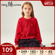 菲丝路汀FEES&LUTINS童装女童新年装圆领针织线衣红色毛衣上衣