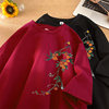 酒红色新中式男装中国风短袖t恤男情侣设计感重磅320g夏季7七分袖