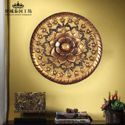 实木雕板挂件泰国工艺品柚木，圆形雕花板玄关，壁挂装饰品大象壁饰