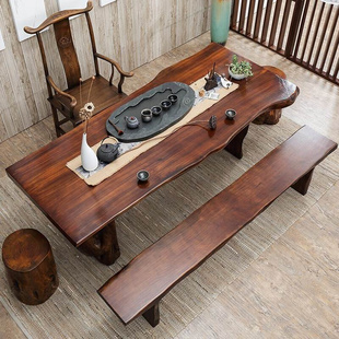 新中式实木茶桌椅组合简约现代功夫泡茶桌，仿古禅意茶台原木大板桌