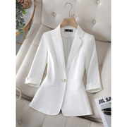 少女减龄欧美奢侈秋季白色西装外套薄款2修身气质小个子休闲西服