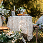 法式复古蕾丝桌布立体绣花田园，餐桌布纯色，茶几长方形台布盖布