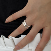 时髦INS博主款S925纯银女戒指设计小众光面圆珠个性黄钻麻花戒指
