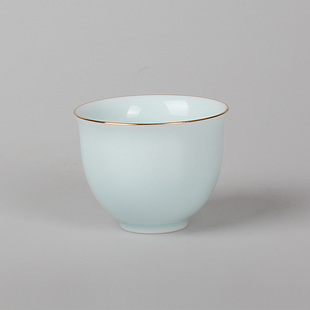 青瓷影青描金品茗杯陶瓷功夫茶具个人主人杯单杯家用客厅小号茶杯
