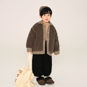 畅果童装男童羊羔毛外套冬装儿童夹棉加厚毛毛衣中小童保暖上衣