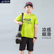 胖男童短袖t恤套装夏季薄款10-12岁大童男装运动冰丝速干衣初中生