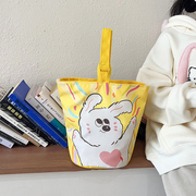 可爱卡通印花女童小布包包手提妈咪包帆布包韩国少女心水桶便当袋