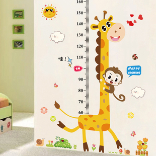 可移除墙贴儿童房客厅卡通宝宝，量身高尺墙面，装饰贴画动物身高贴纸