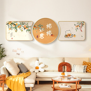 新中式客厅装饰画柿柿如意沙发，背景墙挂画简约现代中国风三联壁画