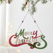 圣诞铃铛木质英文字母牌，挂饰diy圣诞树装饰品，彩色挂牌门牌