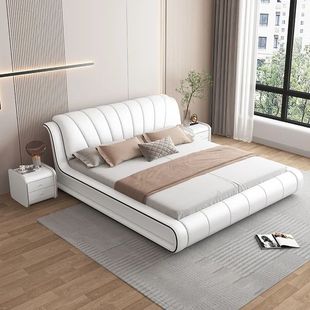 现代简约意式轻奢双人床1.8米极简皮艺床储物皮床，1.5米真皮床婚床