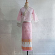云南旅游傣族女中袖，上衣织布棉裙套装，日常简约泼水节民族演出服装