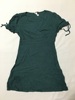 外贸原单  澳洲时装品牌 墨绿色V领短袖泡泡袖修身收腰亚麻连衣裙
