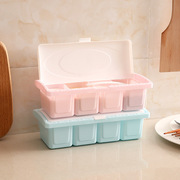 调料调料盒收纳盒调味盒勺四格套装家用防尘带整理厨房用品塑料