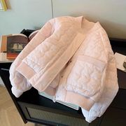 浅粉色棒球棉服女冬季薄款宽松夹棉短款小个子奶fufu保暖棉衣外套