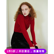 徐莫西(徐莫西)红色高领堆堆领修身羊毛针织衫毛衣女(毛衣女)秋季内搭打底衫上衣