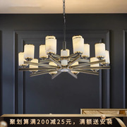 新中式全铜云石吊灯客厅灯别墅复式楼卧室餐厅灯复古大气高档灯具