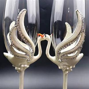 高档2022王薇薇(王薇薇)同款香槟杯天鹅水钻，高脚杯红酒杯情侣杯创意结