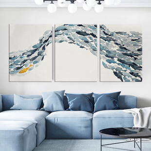 魚游生財北歐裝飾畫抽象艺术鯨魚ins客厅，沙发三联无框画壁画