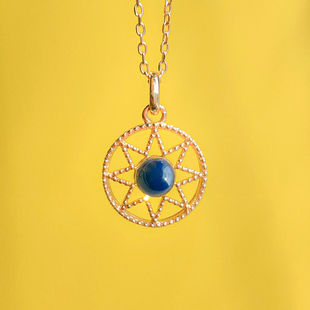 天然墨西哥蓝珀项链女蜜蜡琥珀，s925银八角星吊坠，5mm(不含链)