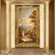 欧式手绘复古壁画客厅走廊，过道竖版大芬油画，村装饰画玄关风景挂画