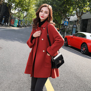 反季2022流行红色呢子，大衣女中长款韩版宽松秋冬季毛呢外套女