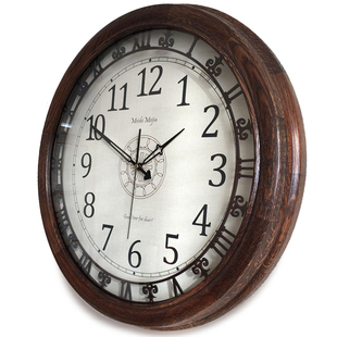 实木静音挂钟表橡木客厅，挂钟美式复古欧式石英钟，电波钟自动(钟自动)