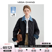 vegachang羽绒服外套女2023年冬牛仔拼接菱格保暖外套ins潮