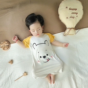 莫代尔婴儿睡衣夏季薄款宝宝短袖睡袍，儿童连体衣家居服睡裙空调服