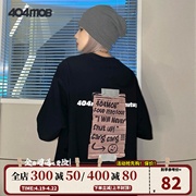 404mob个性涂鸦贴纸标签，印花t恤男女，潮流ins创意趣味宽松圆领短袖