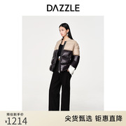 DAZZLE地素奥莱秋冬棒球领中长款撞色设计高级感面包羽绒服外套女