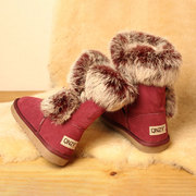 qnzy雪地靴女中筒真皮，纽扣兔毛靴子，冬季加绒加厚保暖棉鞋