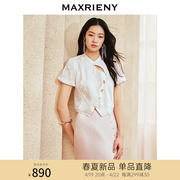 maxrien新中式衬衫2024夏季国风宫廷剪影领镂空玉扣上衣