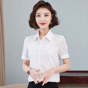 雪纺衬衫女短袖2024上衣夏季韩版职业工装白色衬衣大码工作服