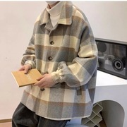 code毛呢大衣冬季加厚格子外套，设计感级韩系冬装妮子风衣2023