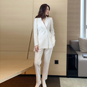 白色西装外套女春季气质女神范名媛(范名媛，)高级感职业套装两件套主持人