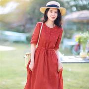 夏季女装红色裙子修身显瘦设计感小众气质洋气法式连衣裙长裙