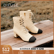 dfuse2023冬季牛皮，方头粗跟绑带，马丁靴短靴df34116201